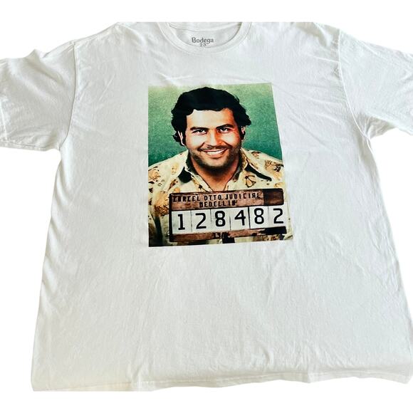 Bodega 23 tshirt Men's XL White Short Sleeve Crew Neck Pablo Escobar Mugshot - Picture 1 of 6